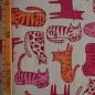 Preview: Dekostoff Halbpanama Katzen pink orange auf beige